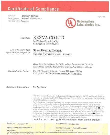 Rexva karbon film ısıtıcı kalite belgeleri